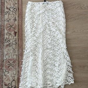 Cynthia Rowley 3D Floral Embroidered Tulle Lace Maxi Skirt Sheer White